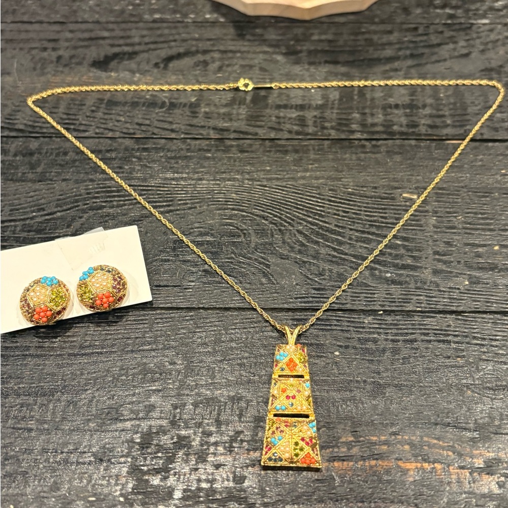 D’orlan Vintage Geometric Necklace and Earring Set